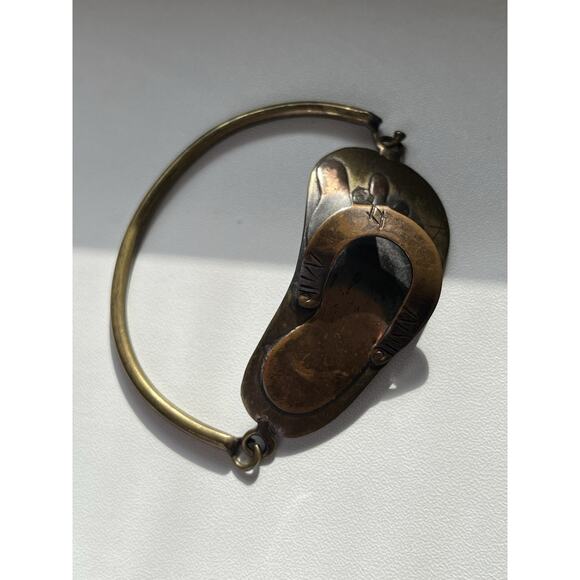 Mixed metal Bohemian rustic brass bangle bracelet Sandal Beach 7” - Picture 2 of 6